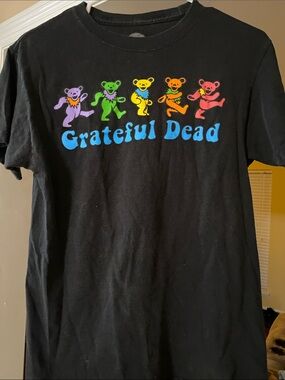 Grateful Dead Black Tee with Rainbow Dancing Bears